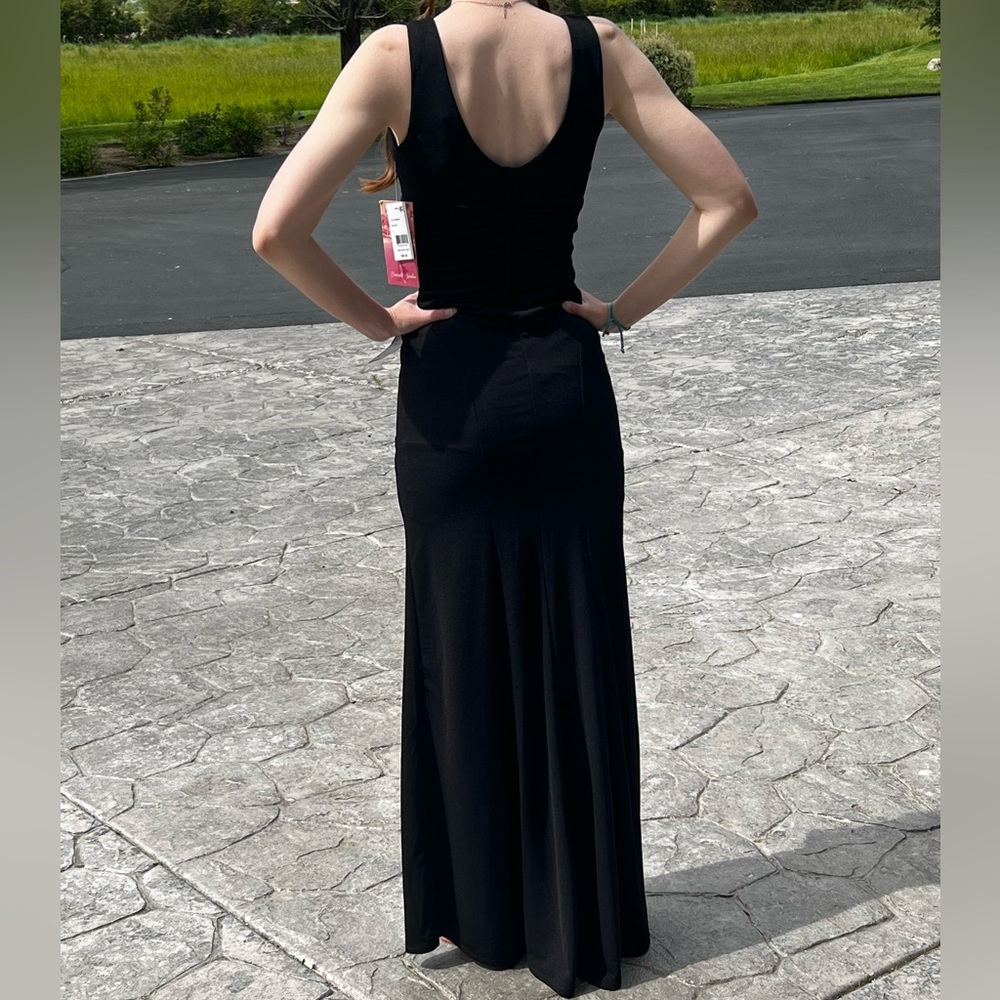 CLEARANCE Women’s Sexy Black Floor Length Sweetheart Neckline Dress W Leg Slit - Picture 3 of 16